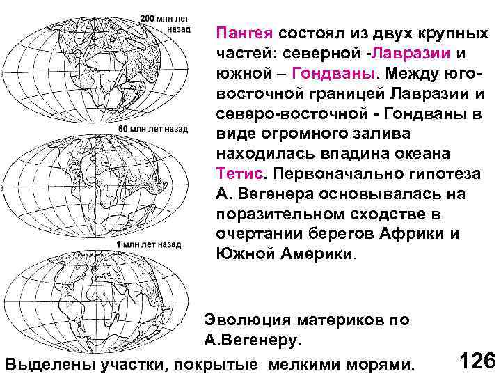 Пангея состоял из двух крупных частей: северной Лавразии и южной – Гондваны. Между юго