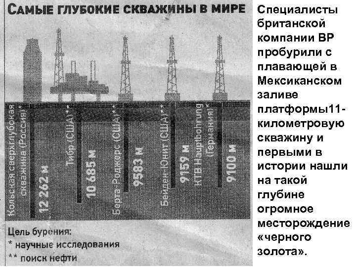 Специалисты британской компании ВР пробурили с плавающей в Мексиканском заливе платформы11 километровую скважину и