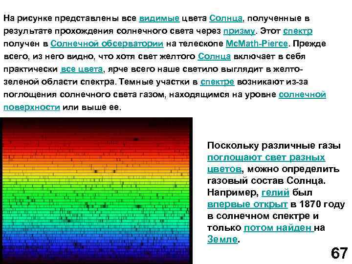 На рисунке представлены все видимые цвета Солнца, полученные в результате прохождения солнечного света через