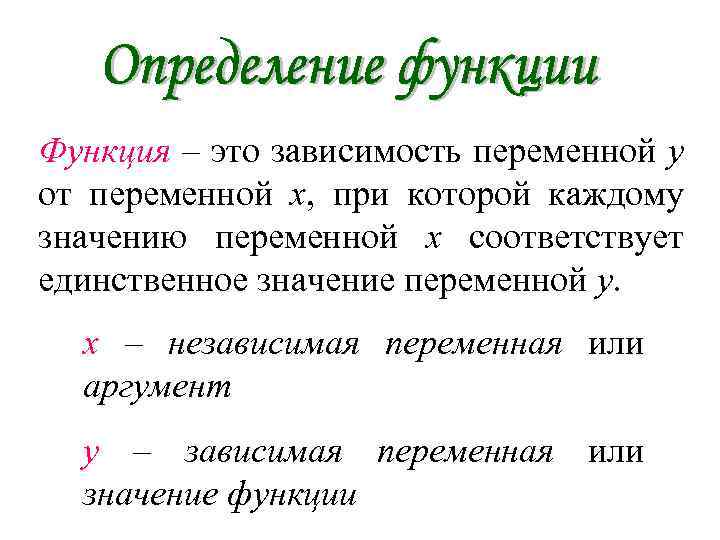 Значение функции в переменную. Определение функции. Область определения функции одной переменной. Определение функции в математике. Определение функции в алгебре.