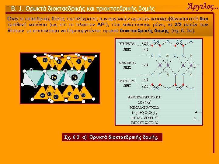 Β. 1. Ορυκτά διοκταεδρικής και τριοκταεδρικής δομής Άργιλος. . . Όταν οι οκταεδρικές θέσεις