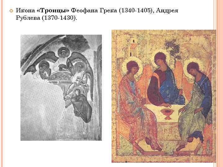  Икона «Троицы» Феофана Грека (1340 -1405), Андрея Рублева (1370 -1430). 