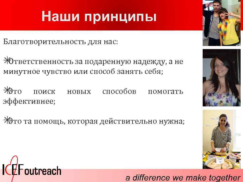 Наши принципы Благотворительность для нас: ✴ Ответственность за подаренную надежду, а не минутное чувство