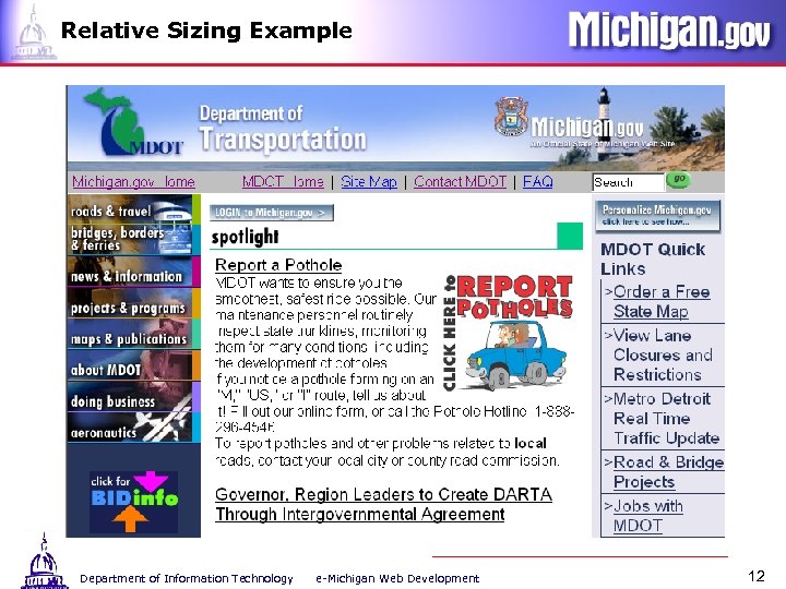 Relative Sizing Example Department of Information Technology e-Michigan Web Development 12 