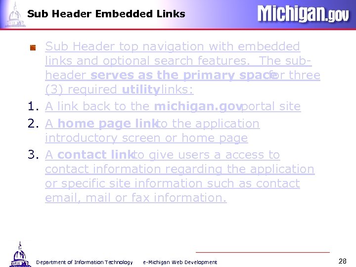 Sub Header Embedded Links Sub Header top navigation with embedded links and optional search