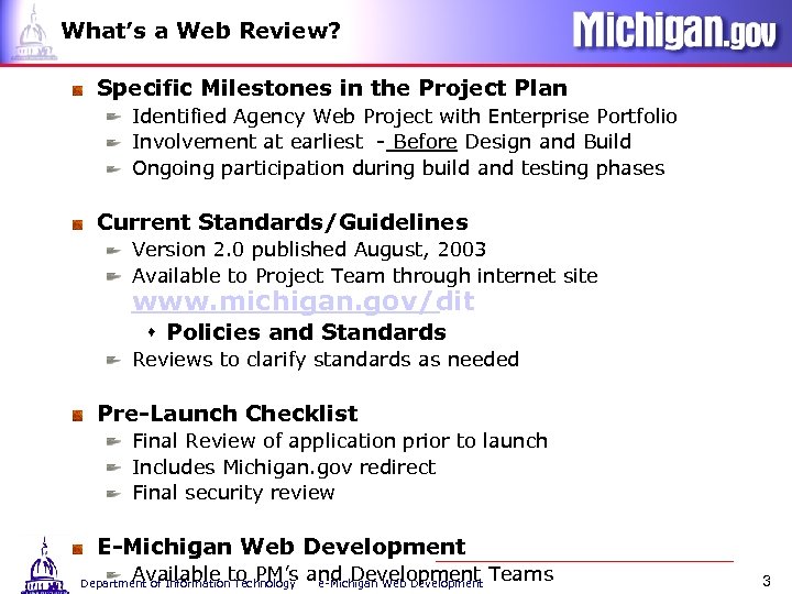 What’s a Web Review? Specific Milestones in the Project Plan Identified Agency Web Project