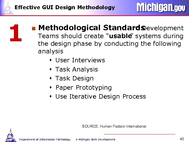 Effective GUI Design Methodology 1 Methodological Standards : Development Teams should create “usable ”