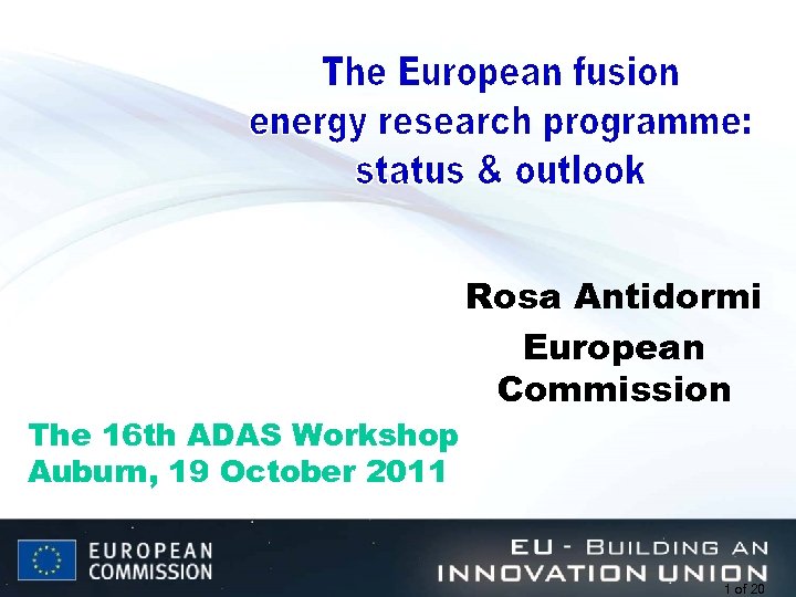 The 16 th ADAS Workshop Auburn, 19 October 2011 Rosa Antidormi European Commission 1