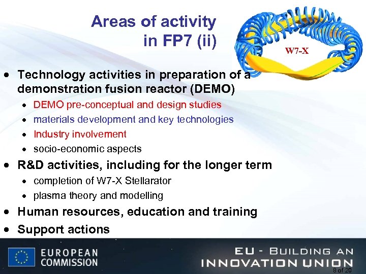 Areas of activity in FP 7 (ii) W 7 -X · Technology activities in