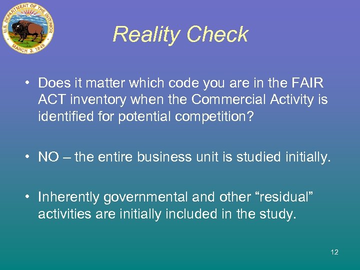 Reality Check • Does it matter which code you are in the FAIR ACT