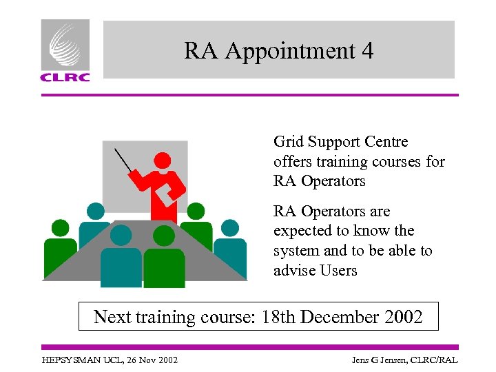 RA Appointment 4 Grid Support Centre offers training courses for RA Operators are expected