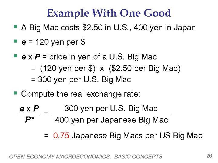 Example With One Good § A Big Mac costs $2. 50 in U. S.