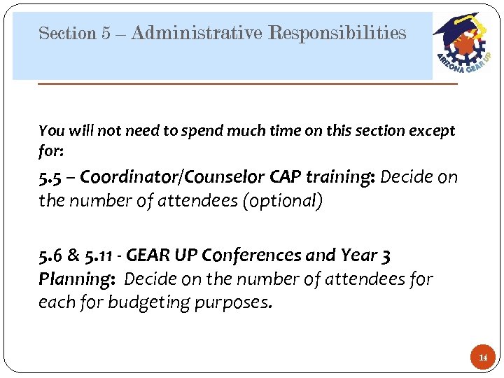 Section 5 – Administrative Responsibilities You will not need to spend much time on