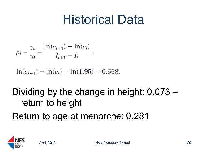 Historical Data Dividing by the change in height: 0. 073 – return to height