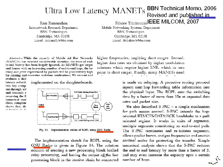 BBN Technical Memo, 2006 Revised and published in IEEE MILCOM, 2007 47 