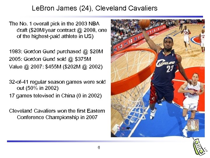 Le. Bron James (24), Cleveland Cavaliers The No. 1 overall pick in the 2003