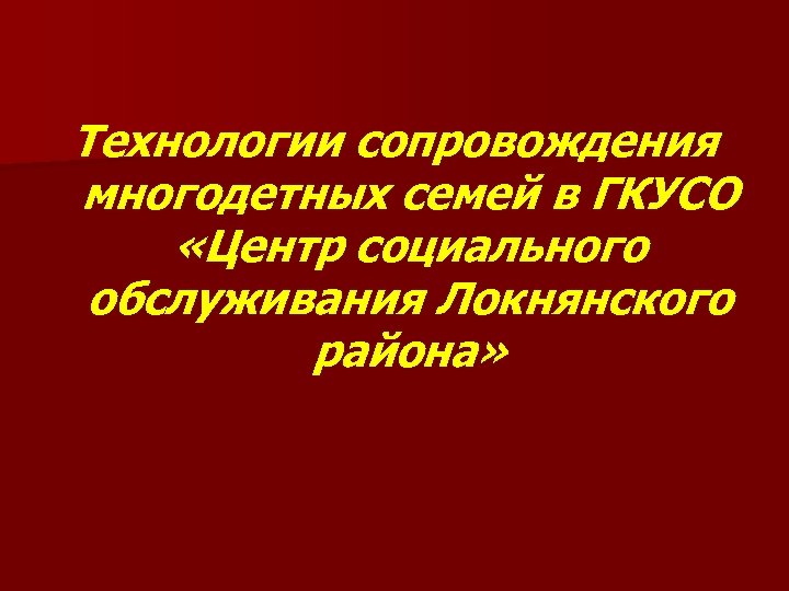 Технологии сопровождения многодетных семей в ГКУСО «Центр социального обслуживания Локнянского района» 