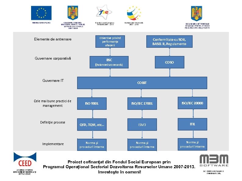 Obiective privind performanța afacerii Elemente de antrenare Guvernare corporativă Conformitate cu SOX, BASEL II,