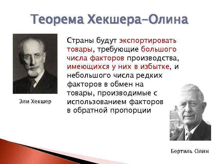 Теория соотношения факторов производства хекшера олина презентация