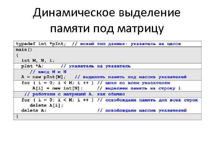 Динамическое выделение памяти под матрицу 