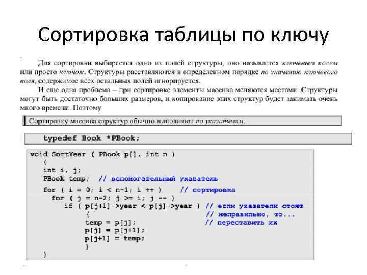 Сортировка таблицы по ключу 