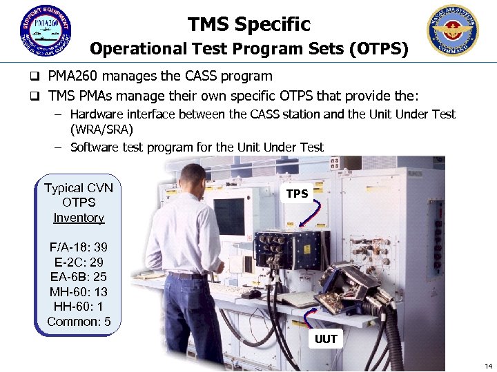 TMS Specific Operational Test Program Sets (OTPS) q PMA 260 manages the CASS program