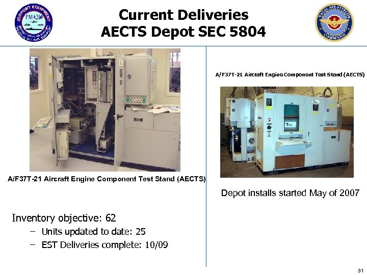 Current Deliveries AECTS Depot SEC 5804 A/F 37 T-21 Aircraft Engine Component Test Stand