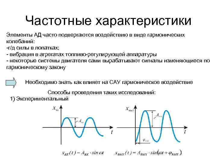 Частотные характеристики Элементы АД часто подвергаются воздействию в виде гармонических колебаний: -г/д силы в