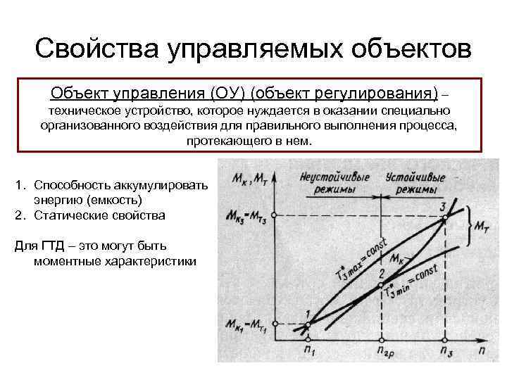 Свойства управляемых объектов Объект управления (ОУ) (объект регулирования) – техническое устройство, которое нуждается в