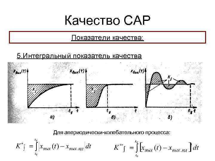 Качество САР Показатели качества: 5. Интегральный показатель качества Для апериодически-колебательного процесса: 