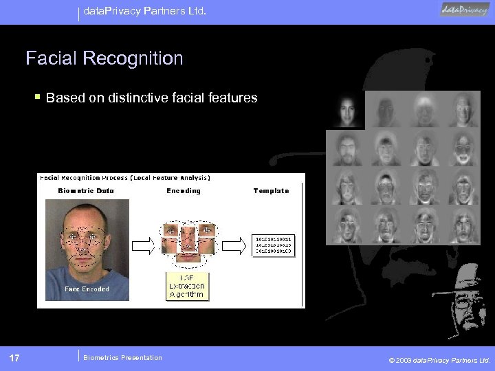 data. Privacy Partners Ltd. Facial Recognition § Based on distinctive facial features 17 Biometrics