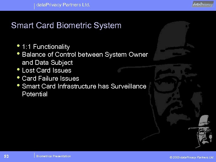 data. Privacy Partners Ltd. Smart Card Biometric System • 1: 1 Functionality • Balance