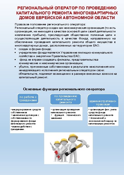 РЕГИОНАЛЬНЫЙ ОПЕРАТОР ПО ПРОВЕДЕНИЮ КАПИТАЛЬНОГО РЕМОНТА МНОГОКВАРТИРНЫХ ДОМОВ ЕВРЕЙСКОЙ АВТОНОМНОЙ ОБЛАСТИ Правовое положение регионального