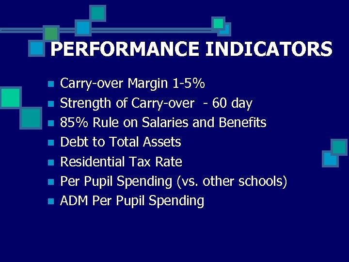 PERFORMANCE INDICATORS n n n n Carry-over Margin 1 -5% Strength of Carry-over -