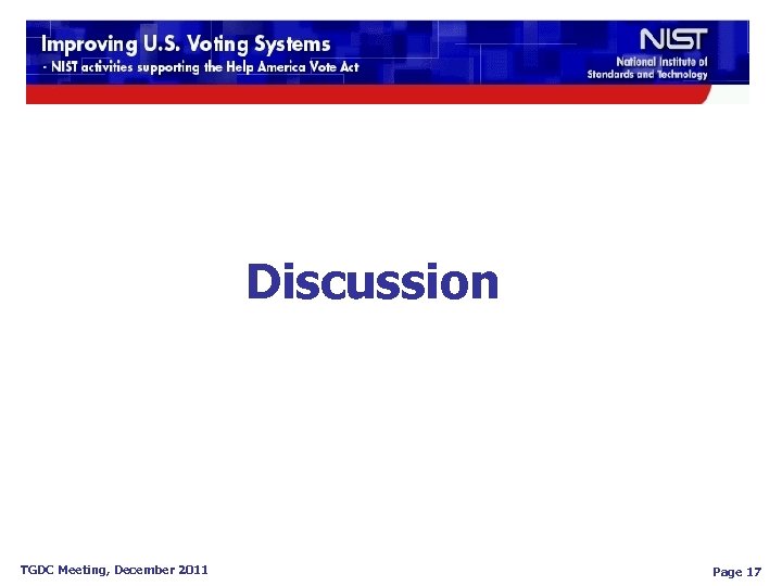 Discussion TGDC Meeting, December 2011 Page 17 