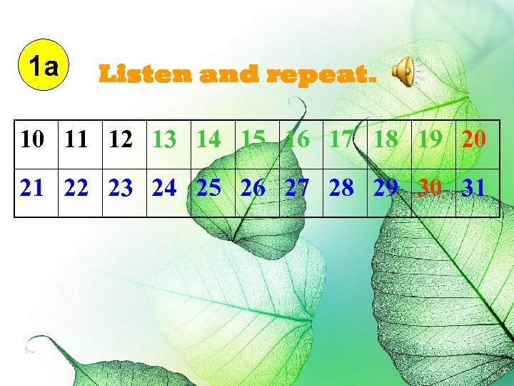 1 a Listen and repeat. 10 11 12 13 14 15 16 17 18