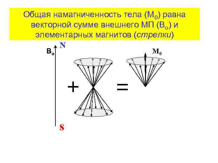 Общая намагниченность тела (М 0) равна векторной сумме внешнего МП (Во) и элементарных магнитов