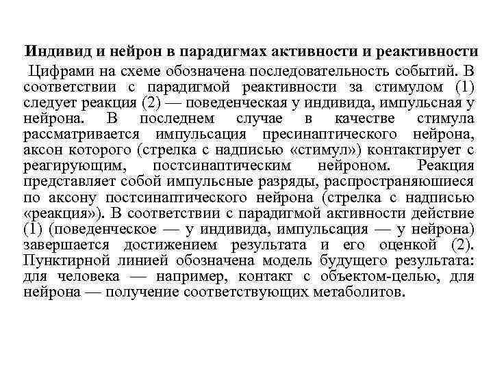 Индивид и нейрон в парадигмах активности и реактивности Цифрами на схеме обозначена последовательность событий.