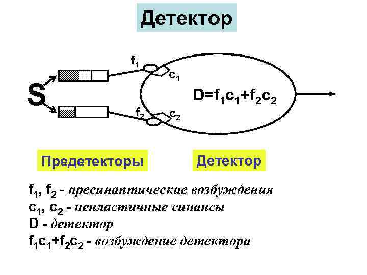 Детектор f 1 S f 2 Предетекторы с1 с2 D=f 1 c 1+f 2