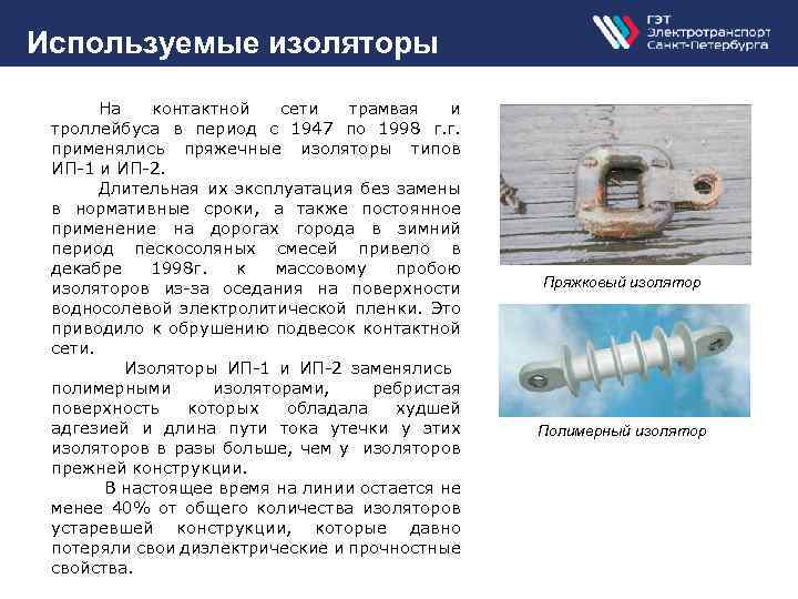 Используемые изоляторы На контактной сети трамвая и троллейбуса в период с 1947 по 1998