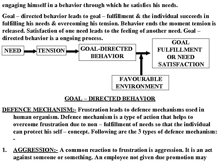 engaging himself in a behavior through which he satisfies his needs. Goal – directed
