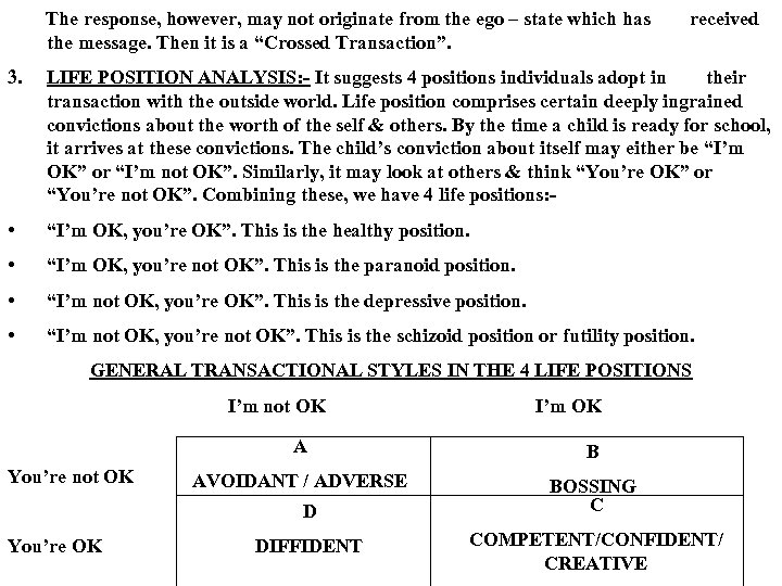 The response, however, may not originate from the ego – state which has the