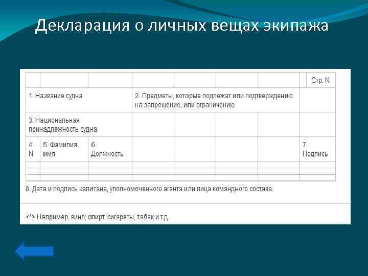 Декларация о личных вещах экипажа 