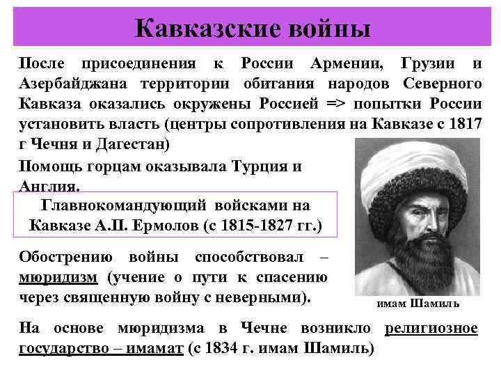 Кавказские войны После присоединения к России Армении, Грузии и Азербайджана территории обитания народов Северного