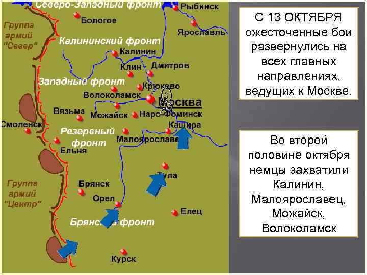 С 13 ОКТЯБРЯ ожесточенные бои развернулись на всех главных направлениях, ведущих к Москве. Во
