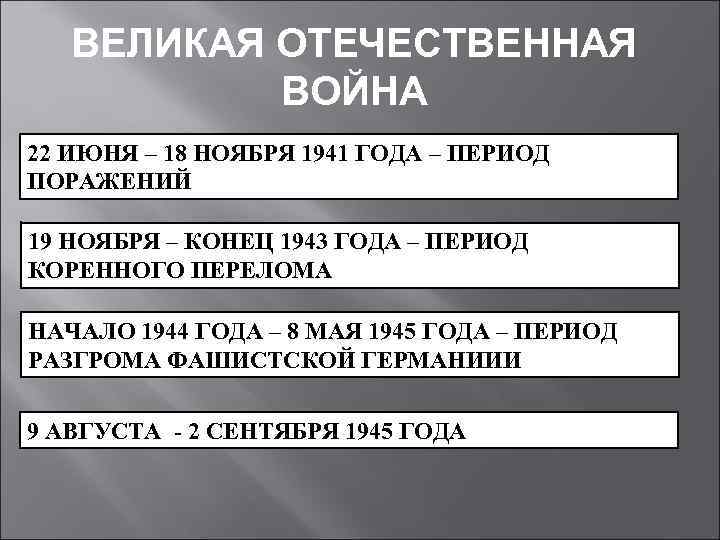 ВЕЛИКАЯ ОТЕЧЕСТВЕННАЯ ВОЙНА 22 ИЮНЯ – 18 НОЯБРЯ 1941 ГОДА – ПЕРИОД ПОРАЖЕНИЙ 19
