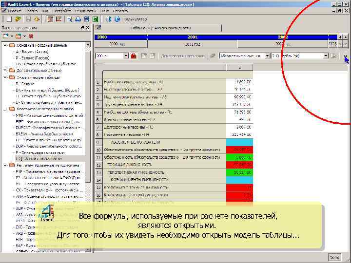 Все формулы, используемые при расчете показателей, являются открытыми. Для того чтобы их увидеть необходимо