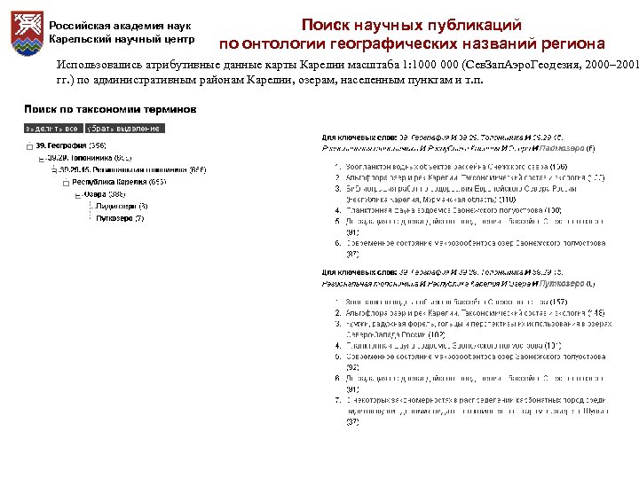 Российская академия наук Карельский научный центр Поиск научных публикаций по онтологии географических названий региона