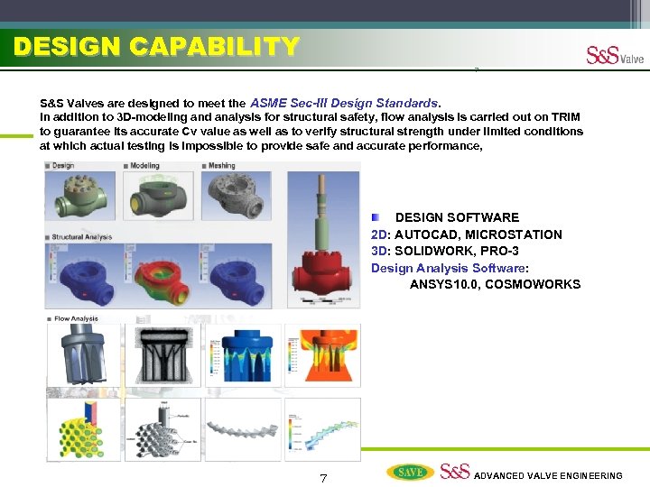 DESIGN CAPABILITY 7 S&S Valves are designed to meet the ASME Sec-III Design Standards.