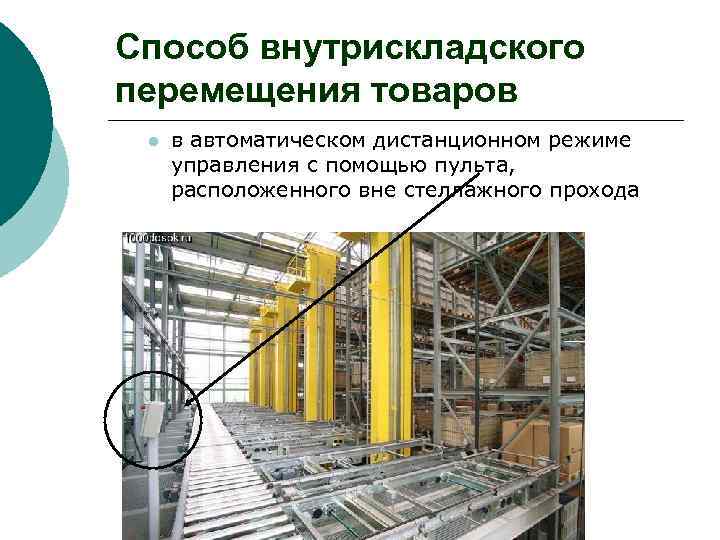 Способ внутрискладского перемещения товаров l в автоматическом дистанционном режиме управления с помощью пульта, расположенного